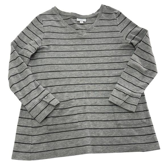 J.Jill Top Womens Small Grey Striped Textured Patch Pocket Knit Tunic Cotton - Picture 2 of 11